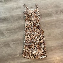 Small Women&#39;s Leopard Print Sling Long Party Dress Sleeveless Tie-Up Design - $15.84