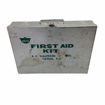 Vintage 60&#39;s A.E. Halperin Co Inc Halco Heavy Duty First Aid Kit Metal Box Gray - £33.38 GBP