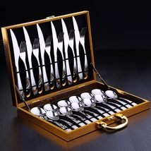 SSGP Full SET 24 Table Cutlery in Stainless Steel + Golden Suitecase, Rustproof - £82.14 GBP