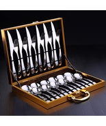 SSGP Full SET 24 Table Cutlery in Stainless Steel + Golden Suitecase, Ru... - £82.23 GBP
