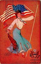 Artist Signed St John Patriotic National Lady Flag &amp; Cornucopia 1909 Postcard - £5.29 GBP