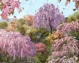 26&quot; X 44&quot; Panel Sakura Blooms Cherry Blossoms Scenic Cotton Fabric Panel... - $11.52