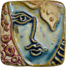 Pop Art Face Gold Leaf handmade ceramic refrigerator magnet - $10.00