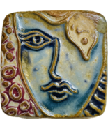 Pop Art Face Gold Leaf handmade ceramic refrigerator magnet - $185.64 MXN