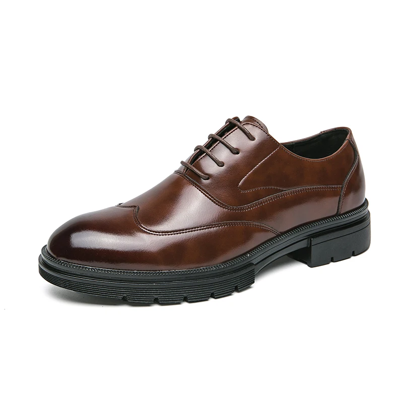   Ox Thick Sole Men&#39;s Leather Shoes Clic Business Casual  up Tip Comfortable Wed - £78.27 GBP