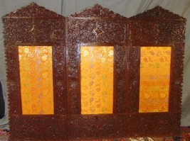 ANTIQUE HAND CARVED CHINESE CHANGING SCREEN W/ LOTUS FLOWERS - $445.50
