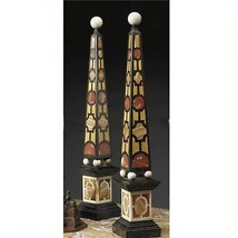 20&quot; Two Black Marble Obelisk Pietra Dura Mosaic Inlay Semi Precious Cust... - £1,959.17 GBP