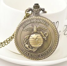 USMC Marine Corps Pocket Watch with Necklace VETERAN MILITARY Perfect GIFT - $27.93