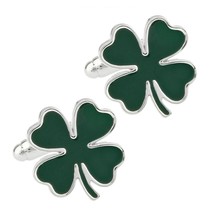 FOUR LEAF CLOVER CUFFLINKS Green Irish Shamrock NEW Good Luck St Patrick... - $11.95