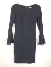 NWT Calvin Klein Size 2 Black Sheath Knee Length Ruffle Trim Logo Zipper... - £19.56 GBP