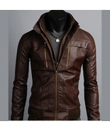 Men's Leather Jackets Korean Style Casual Slim Fit Biker Leather Jacket - £133.71 GBP