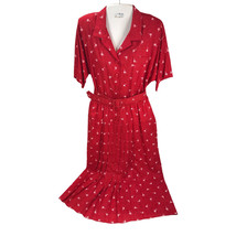 Vintage Dress Stuart Alan Red Floral Belted Cottage Rockabilly pleated S... - $34.64