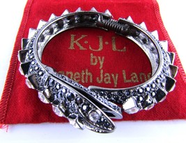 Kenneth Jay Lane, Hematite and Crystal Jeweled Snake Hinged Bracelet - $180.29