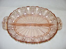 Vintage Pink Depression Glass Hocking Divided  Tray Oyster &amp; Pearl Patte... - $29.69