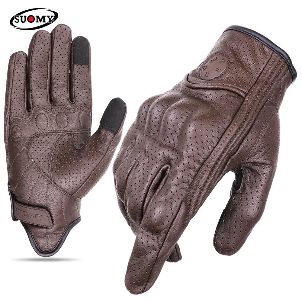 SUOMY Vintage Motorcycle Leather Gloves Sheepskin Men Summer Winter Touch Screen - £14.08 GBP+