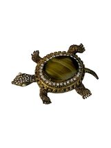 Vintage Turtle Brooch Gold Tone Tiger Eye Rhinestone Faux Pearl Figural ... - $18.00