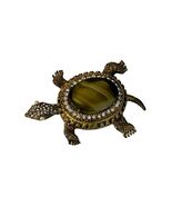 Vintage Turtle Brooch Gold Tone Tiger Eye Rhinestone Faux Pearl Figural ... - $18.00