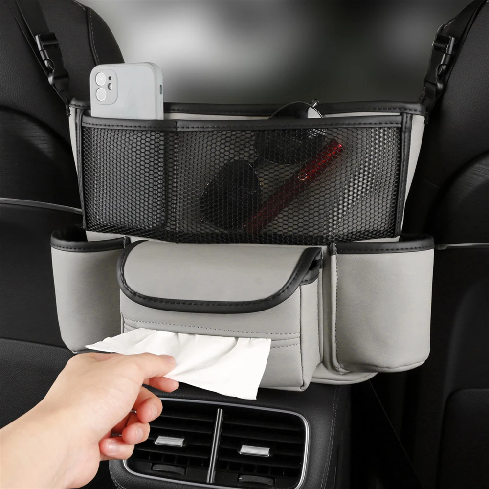 Leather Car Seat Middle Hanger Storage Bag Car Seat Gap Storage Net Auto Handbag - £17.00 GBP
