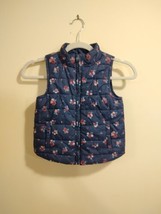 Gymboree Youth Girls Size S (5-6) Blue Floral Quilted Vest Full Zip Pockets - $9.50