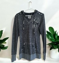 Miss Me Women&#39;s Black Top Size M Sequin Embellished Long Sleeve  Hoodie Thermal - £22.20 GBP