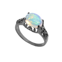 Silber Opal Ring 1.5 Karat Opal Verlobungsring Opal Schwarz Rhodiniert Ring - £52.65 GBP