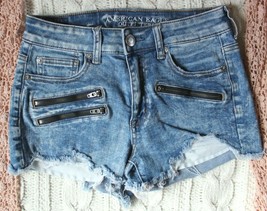 American Eagle High-Rise Shortie Super Stretch Zipper Detail Distressed ~4~ - £14.18 GBP