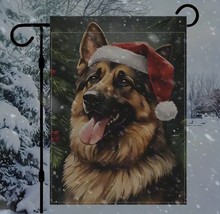  Santa German Shepherd 12&quot;x18&quot; Christmas Double Side Garden Flag Dog  Puppy - £9.83 GBP