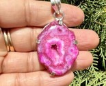 925 Sterling Silver Plated, PINK Druzy Geode Agate Stone Pendant, Healing 6 - $12.73