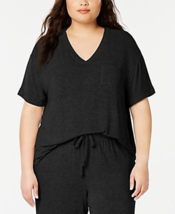 Alfani Womens Black Ribbed Knit Pocket Short Sleeve Pajama Top Plus Size 3X - $19.00