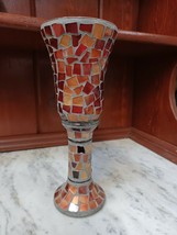 Home Interiors Brown Bronze Mosaic Stained Glass Candle Holder 2 Piece Set 10&quot; - £15.52 GBP