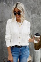 White Buttons Weave Knit Cardigan - £31.17 GBP
