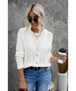 White Buttons Weave Knit Cardigan - £31.17 GBP