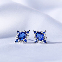 4.00 Ct Oval Cut Simulated Sapphire Beautiful Stud Earring 14K White Gold Plated - £110.78 GBP