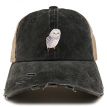 Trendy Apparel Shop Owl Patch Frayed Bill Trucker Mesh Back Cap - Black - £15.97 GBP