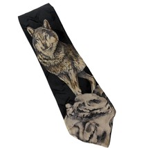 Field &amp; Stream Gray Wolf on Rock Animal Outdoor Woods Novelty Silk Necktie - £22.56 GBP