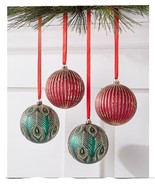 Holiday Lane Evergreen Dreams Set of 4 Decorated Shatterproof Ball Ornam... - £22.96 GBP
