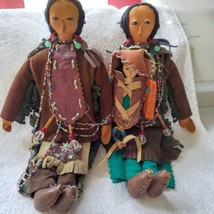 Native American Indian, family, Leather, beads, 12&quot;  with Papoose, leather faces - £216.27 GBP