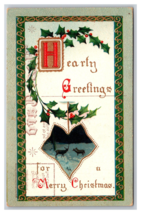 Hearty Greetings For Merry Christmas Ivy Holly Embossed DB Postcard A16 - $3.91