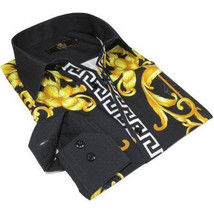 Men's Sports Shirt By Barocco Fashion Printed Long Sleeves Soft Feel EFS75 Black image 2