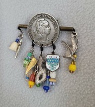 Vintage 1991 Dangle Portuguese Coin Dangle Charm BROOCH LumPennington Mo... - £18.29 GBP