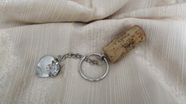 handmade WINE CORK KEY CHAIN w/2 silver color HEARTS some rhinestones (k... - $3.00