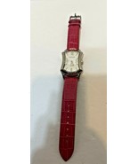 Large Vernier Ladies Watch Silver Tone Rectangle Pink Leather Band Needs... - $12.60