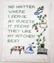 Vintage Kitchen Linen tea Towel Embroidered &quot;They like my kitchen best&quot; Unused - £9.56 GBP