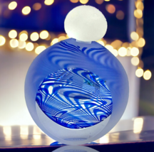 Jane Charles ? Art Glass Cobalt Paperweight Bottle Perfume Blue Swirls 3.5” VTG - £75.91 GBP