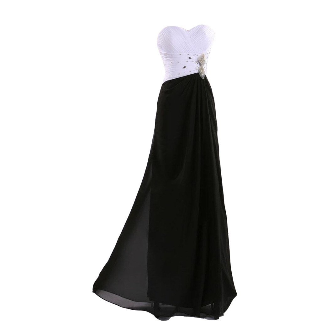 Kivary Sweetheart White and Black Chiffon Long Beaded Formal Mother of the Bride