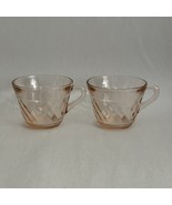 (2) Vintage Hazel Atlas Glass DIAMOND OPTIC Pink Cup Teacup - $20.75