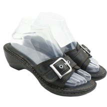 Born Womens Size 7 Black Leather Slip-on Sandals Slides w/ Adj. Buckle - £15.81 GBP