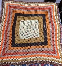 Handmade Crochet Granny Square Blanket Throw Fall Colors 72” x72&quot; - £12.09 GBP