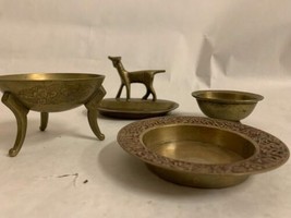 Vintage Chinese Brass Bowls, tray, plate, etched brass - £100.61 GBP