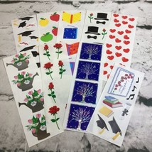 Vintage Scrapbooking Stickers Lot Top Hats Apples Books Watering Cans Roses - £9.29 GBP